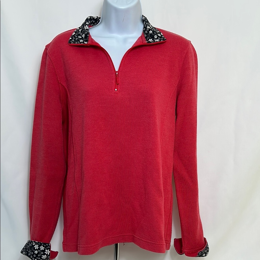 Orvis Women’s Size Large Coral Long Sleeve Quarter Zip Pullover Sweatshirt Top